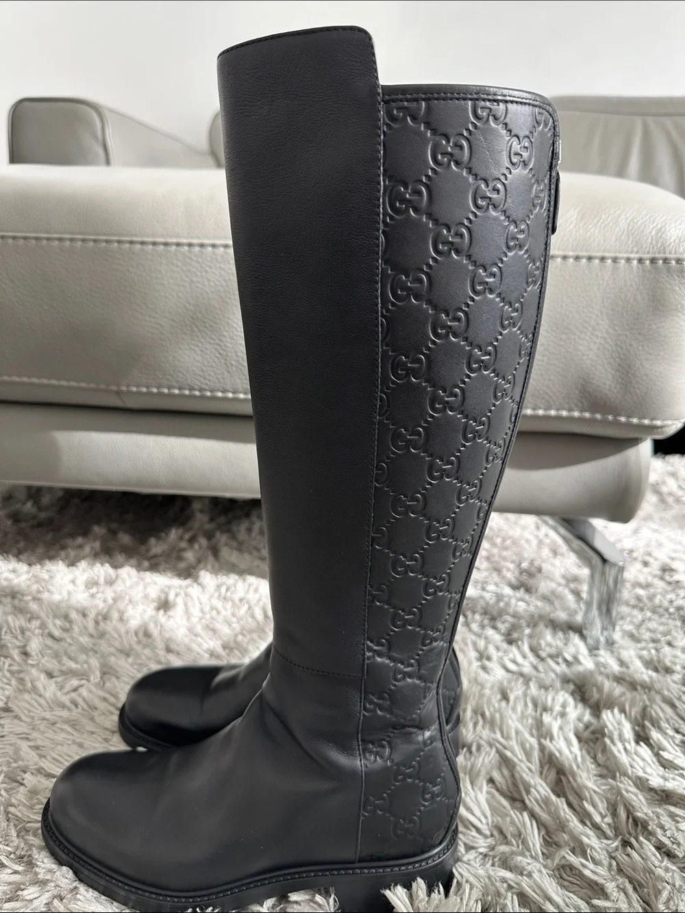 Gucci Black Embossed Leather Over-the-Knee Boots